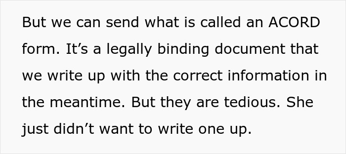 Text showing a coworker refusing to fix her own mistake and getting mad when the call is handed back to her.