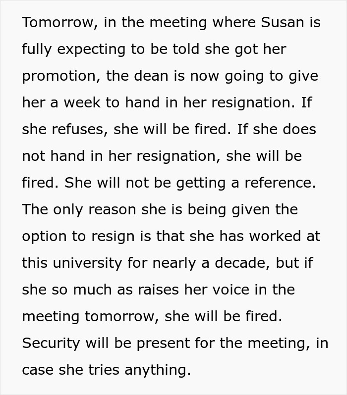 Text describing a meeting where a revengeful daughter-in-law causes an unhinged MIL to lose her job after promotion news breaks. Text describing a meeting where a revengeful daughter-in-law causes an unhinged MIL to lose her job after promotion news breaks.