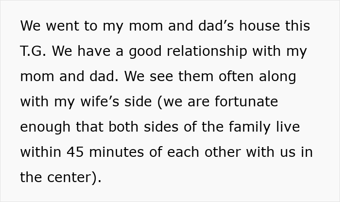 Parents let friends sit at main table for Thanksgiving, son annoyed to be placed at overflow table during family gathering. Parents let friends sit at main table for Thanksgiving, son annoyed to be placed at overflow table during family gathering.