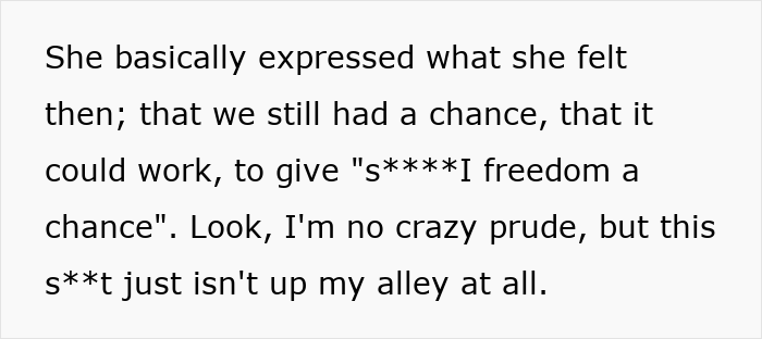 Text excerpt showing a man’s reaction to his fiancée’s unexpected request months before the wedding causing him distress. Text excerpt showing a man’s reaction to his fiancée’s unexpected request months before the wedding causing him distress.