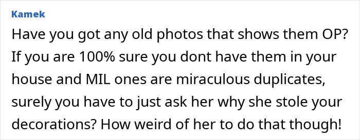 Comment discussing a woman horrified after spotting her sentimental Christmas ornaments on her mother-in-law’s tree.