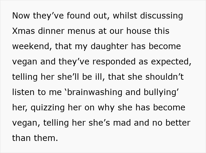 Text describing family reaction to vegan teen&rsquo;s diet, highlighting criticism and mom&rsquo;s plan to keep toxic relatives away.