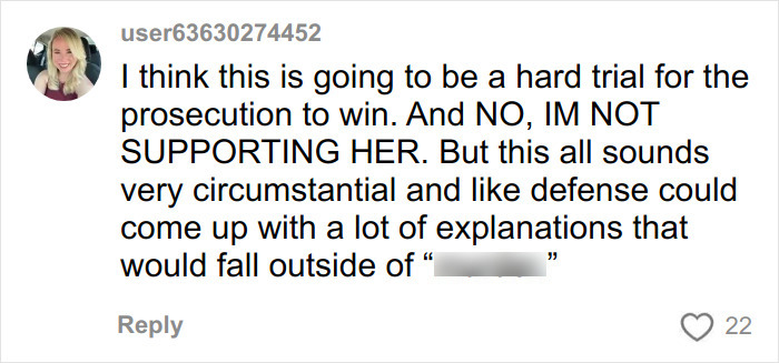 Comment discussing the difficult trial and circumstantial evidence in the case of the beauty queen accused in toddler’s passing.