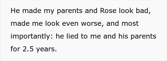 Text excerpt describing a woman rethinking her engagement after her fiancé's lie about her family is revealed.