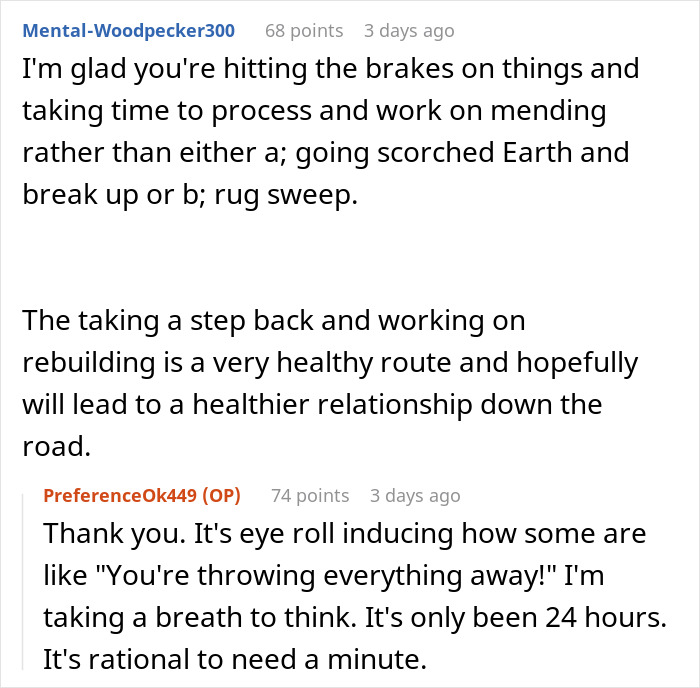 Text conversation discussing a woman rethinking her engagement after fiancé’s lie about her family emerges during holiday dinner.