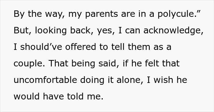 Text excerpt from a woman rethinking her engagement after fiancé lies about her family during holiday dinner.