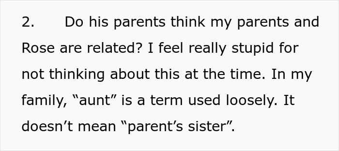 Text excerpt showing a woman rethinking her engagement after fiancé’s lie about her family during holiday dinner.