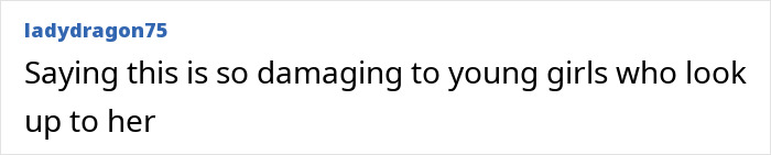 Social media comment discussing Ariana Grande and the impact of body-shaming on young girls who admire her.