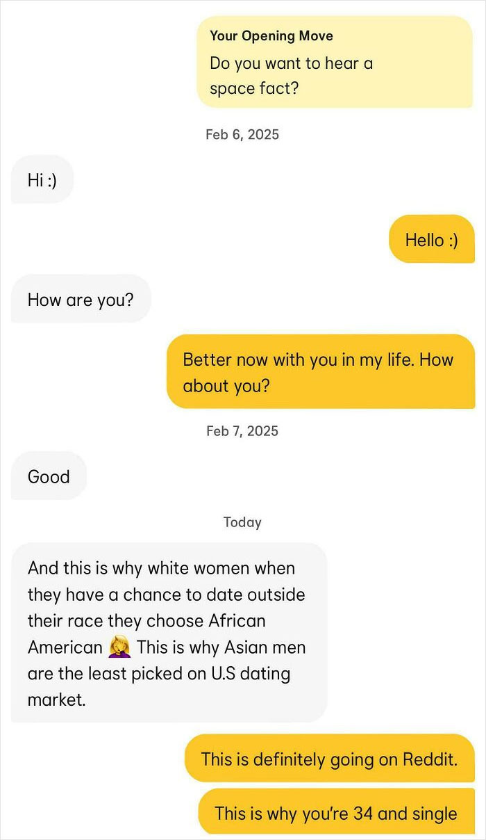 Text conversation highlighting entitled dating opinions, illustrating examples of entitlement in 2025 social interactions.