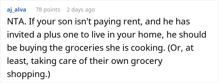 Screenshot of a comment discussing a mom accused of embarrassing son’s girlfriend who offered to cook meals for them. Screenshot of a comment discussing a mom accused of embarrassing son’s girlfriend who offered to cook meals for them.