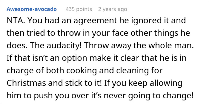 Commenter advises standing firm after hubby backs out of deal to help clean up after Thanksgiving meal. Commenter advises standing firm after hubby backs out of deal to help clean up after Thanksgiving meal.