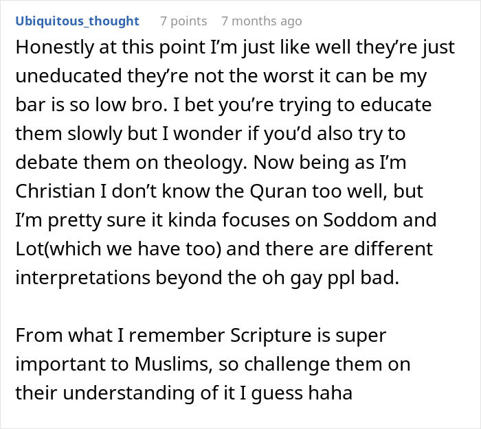 Comment discussing educating homophobic parents and debating theology from the perspective of a secretly gay teen. Comment discussing educating homophobic parents and debating theology from the perspective of a secretly gay teen.