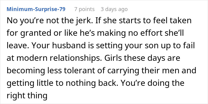 Comment about dad giving teen son outdated dating advice while wife calls time-out on old-fashioned lesson.