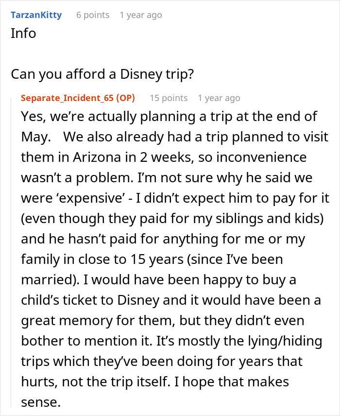 Discussion about a Disney trip excluding a mom and her 9-year-old daughter, causing family conflict and cutting contact.