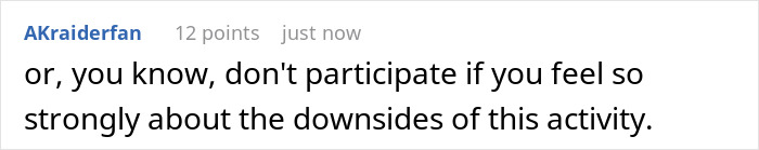 User comment text on a social platform discussing opinions about participation in a white elephant gift exchange. User comment text on a social platform discussing opinions about participation in a white elephant gift exchange.