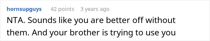 Screenshot of an online comment discussing a brother's toxic behavior towards his sister and family issues. Screenshot of an online comment discussing a brother's toxic behavior towards his sister and family issues.