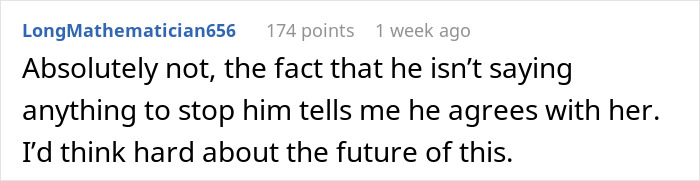 Reddit comment expressing disagreement, highlighting issues with entitled mother wanting expenses split with son and girlfriend. Reddit comment expressing disagreement, highlighting issues with entitled mother wanting expenses split with son and girlfriend.