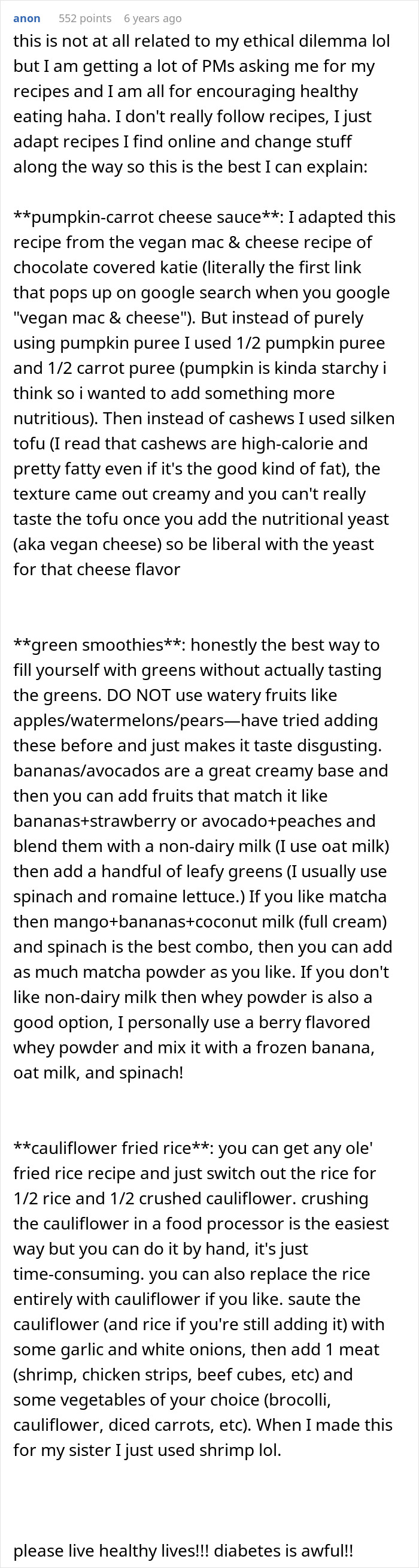 Screenshot of a Reddit post sharing healthy veggie recipes to sneak into meals for teen health protection. Screenshot of a Reddit post sharing healthy veggie recipes to sneak into meals for teen health protection.