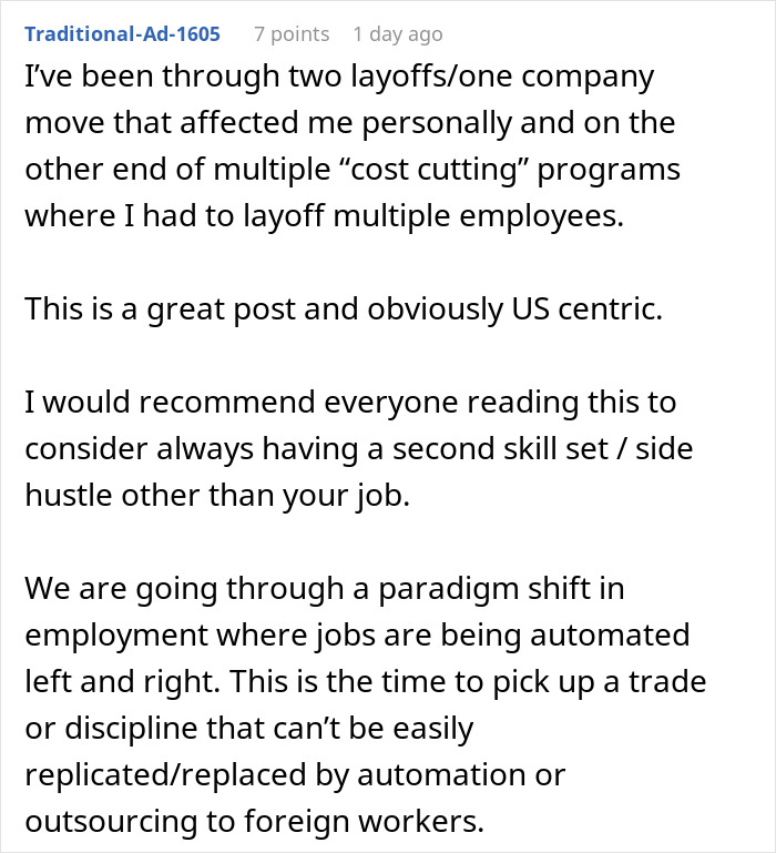 Comment about layoffs and cost cutting, highlighting subtle red flags that mean your job may not be safe.