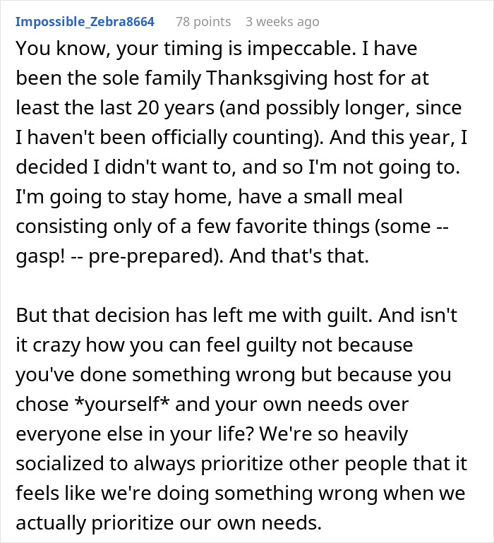 Screenshot of a Reddit comment discussing guilt over choosing self-care and the burden on moms in feminism debates. Screenshot of a Reddit comment discussing guilt over choosing self-care and the burden on moms in feminism debates.
