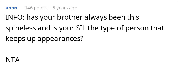 Text screenshot of a discussion where a user calls out a brother’s behavior and asks about sister-in-law’s character regarding family conflicts. Text screenshot of a discussion where a user calls out a brother’s behavior and asks about sister-in-law’s character regarding family conflicts.