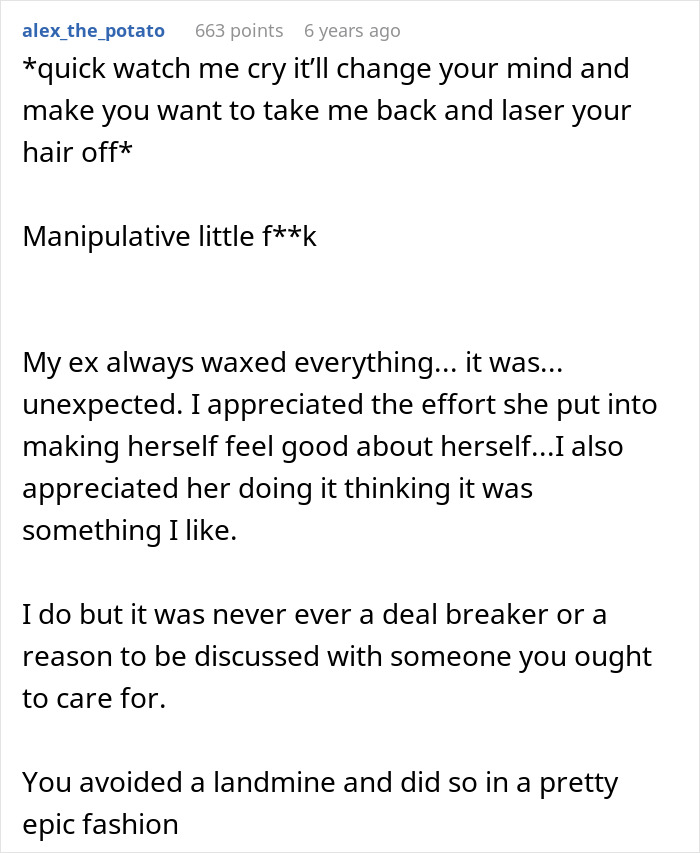 Online comments about boyfriend demanding girlfriend laser off all body hair spark heated reactions.