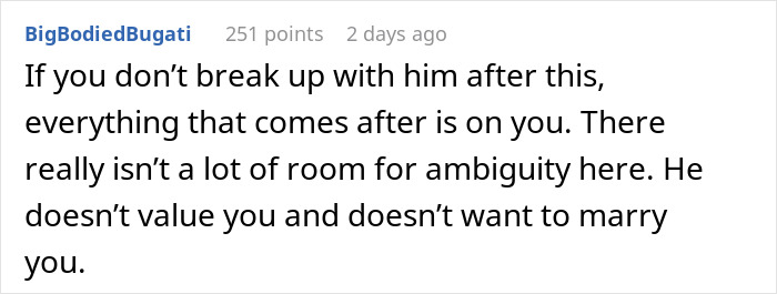 Comment about a man telling his girlfriend she must earn an engagement ring after 4.5 years, sparking relationship drama.