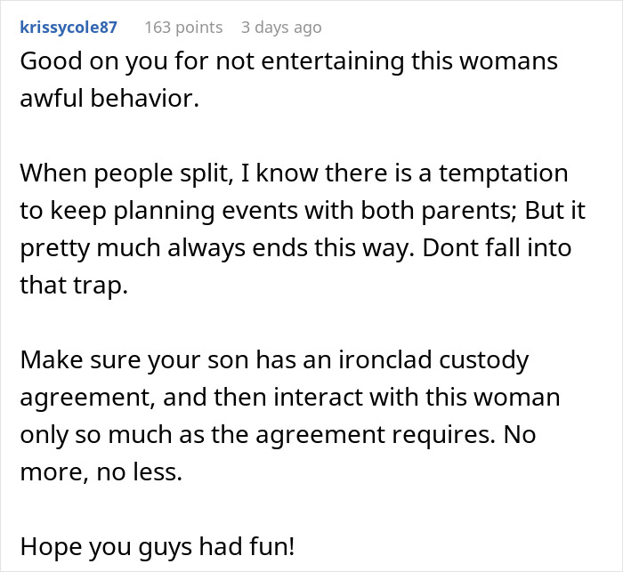 Screenshot of a user comment discussing a holiday clapback involving an entitled ex-daughter-in-law and family drama.