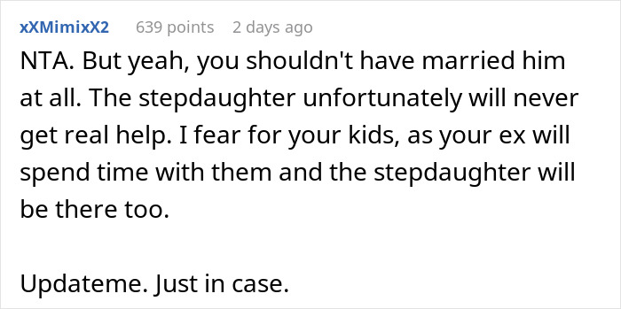 Commenter discusses issues with stepdaughter’s behavior and fears for children’s safety after woman leaves husband. Commenter discusses issues with stepdaughter’s behavior and fears for children’s safety after woman leaves husband.
