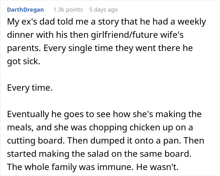 Woman loses appetite after seeing mother-in-law's unsafe chicken preparation on the same cutting board with salad. Woman loses appetite after seeing mother-in-law's unsafe chicken preparation on the same cutting board with salad.