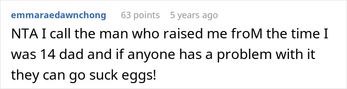 Screenshot of a Reddit comment where a user defends calling the man who raised them dad despite biological parent issues. Screenshot of a Reddit comment where a user defends calling the man who raised them dad despite biological parent issues.