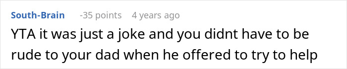 Screenshot of a Reddit comment discussing a man's demand for his cousin to pay after a cruel prank, mentioning hurt feelings.