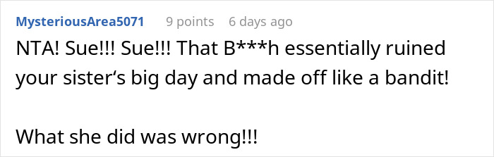 Commenter expressing anger about a makeup artist pretending to be sick on a woman&rsquo;s wedding day for easy money.