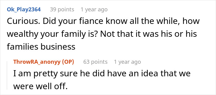Reddit user discussing future in-laws demanding prenup and reacting after learning about woman's wealthy family background. Reddit user discussing future in-laws demanding prenup and reacting after learning about woman's wealthy family background.