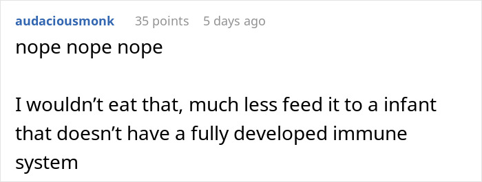 Comment expressing disgust after seeing how mother-in-law prepares chicken, raising concerns about sickness risk. Comment expressing disgust after seeing how mother-in-law prepares chicken, raising concerns about sickness risk.