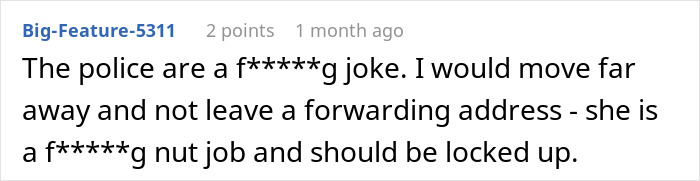 Screenshot of an online comment discussing issues related to a woman taking out a restraining order against MIL after 29 years.