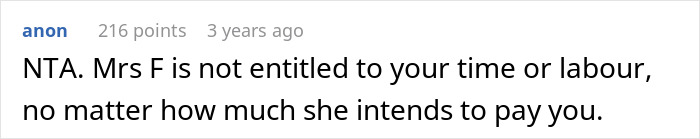 Screenshot of a Reddit comment discussing a teen refusing to babysit a reckless 8-year-old, with a user defending the teen.