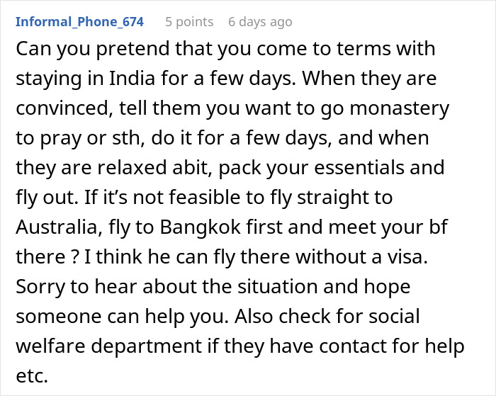 Reddit comment offering advice on being held hostage at parents’ place, suggesting ways to escape and seek help. Reddit comment offering advice on being held hostage at parents’ place, suggesting ways to escape and seek help.
