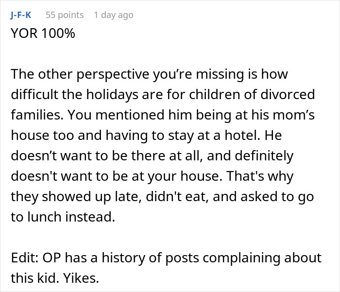 Alt text: Woman bends over backwards for boyfriend’s son and girlfriend feeling disgusted by their poor treatment of her.