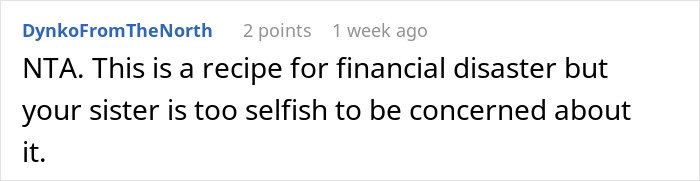 Screenshot of an online comment discussing financial disaster related to a financially unstable woman rushing into marriage.