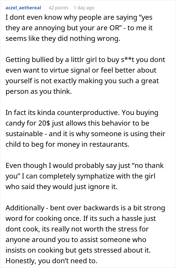 Screenshot of a Reddit comment discussing someone bending over backwards and feeling disgusted by how they are treated.