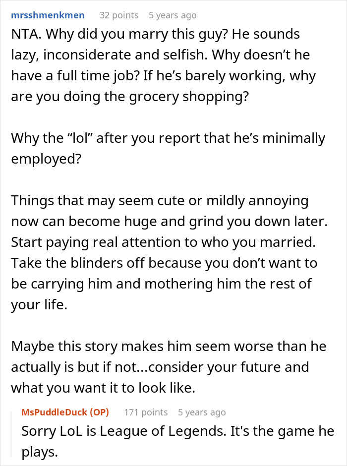 Screenshot of Reddit comments discussing a couple’s first free Saturday souring as husband chooses his best mate over wife again. Screenshot of Reddit comments discussing a couple’s first free Saturday souring as husband chooses his best mate over wife again.