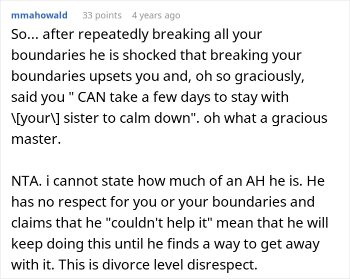 Comment discussing a guy recording wife’s private therapy sessions causing anger over broken boundaries and disrespect. Comment discussing a guy recording wife’s private therapy sessions causing anger over broken boundaries and disrespect.