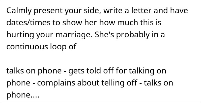 Text describing a man’s advice to write a letter showing how phone dependence is hurting the marriage and causing conflict. Text describing a man’s advice to write a letter showing how phone dependence is hurting the marriage and causing conflict.