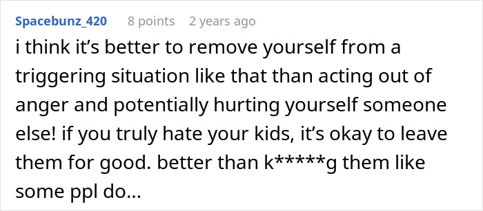 Reddit comment discussing a mom running away from her three kids on Christmas and the emotional wake-up call.