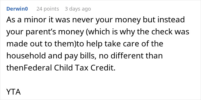 Screenshot of a Reddit comment discussing a teen’s $30k money dispute with her mom and online reactions questioning gratitude. Screenshot of a Reddit comment discussing a teen’s $30k money dispute with her mom and online reactions questioning gratitude.