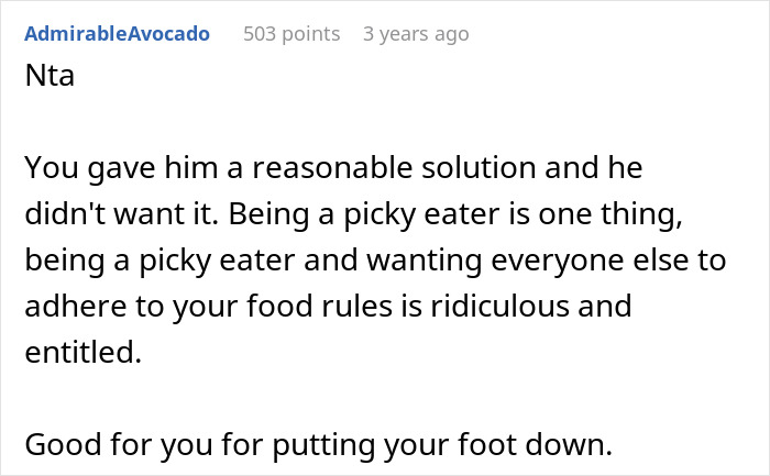 Screenshot of a forum comment criticizing a picky eater demanding brother’s in-laws change the entire Christmas menu. Screenshot of a forum comment criticizing a picky eater demanding brother’s in-laws change the entire Christmas menu.