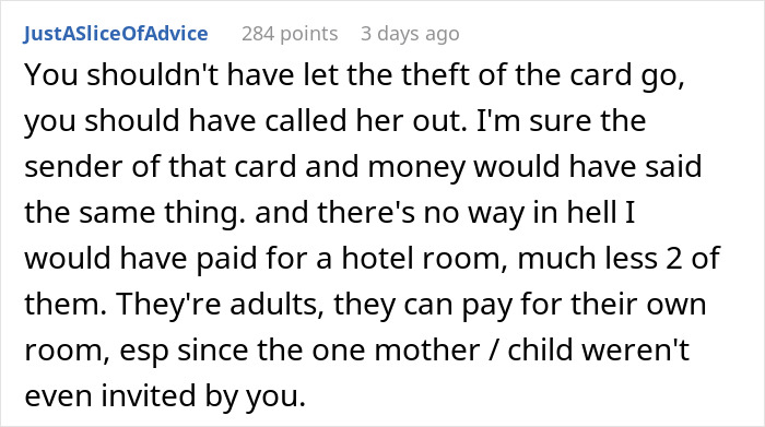 Comment discussing uninvited guest treating wedding night like a sleepover and being kicked out by bride and groom.