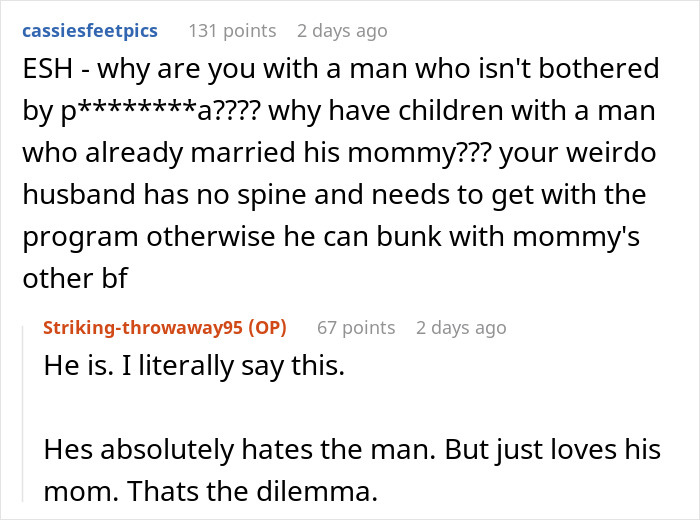 Reddit conversation discussing a woman banning her MIL&rsquo;s creepy husband and marriage falling apart due to hate.