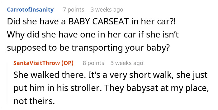 Screenshot of an online discussion about a step-grandma sneaking a baby to see Santa while babysitting. Screenshot of an online discussion about a step-grandma sneaking a baby to see Santa while babysitting.